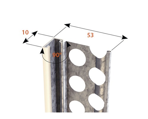 CATNIC pleisterwerk afwerkprofiel, gegalvaniseerd staal met PVC neus, voor pleisterdikte 10 mm, 2500 x 10 x 53 mm, bundel = 25 stuks