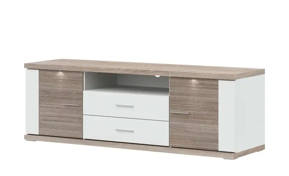 Lowboard  Toulon Weiß, Eiche sägerau (Nachbildung) 180 cm