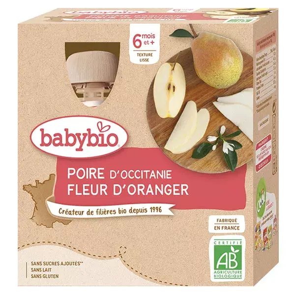 Babybio Orgânico Pera e Flor de Laranjeira Sachês +6m 4 x 90g