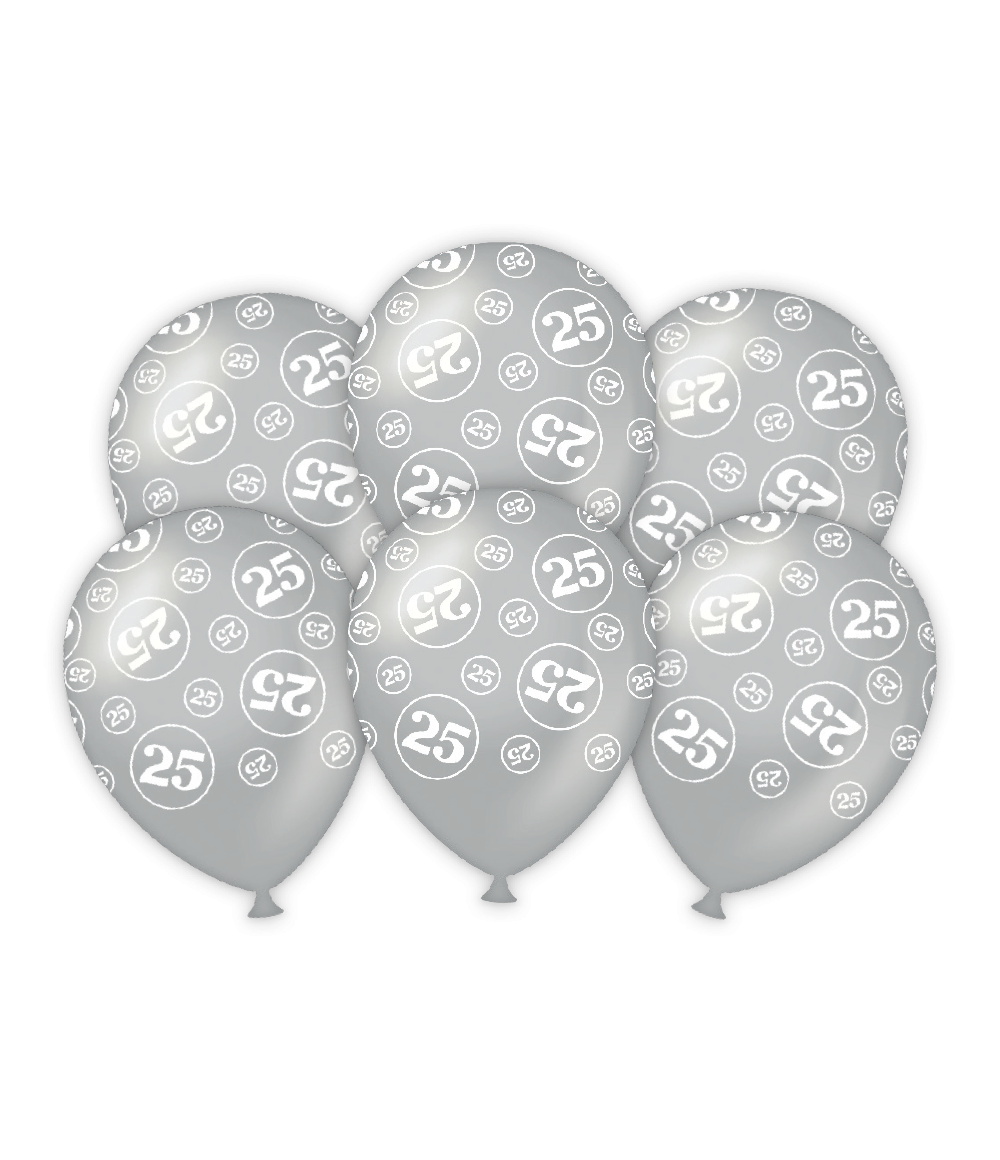 Ballonnen 25 Jaar Zilver 30cm 6st