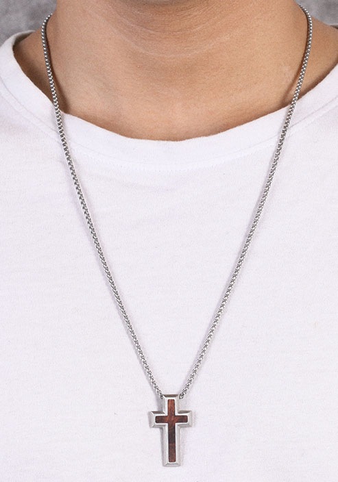Kingka Kette mit Anhänger »Kreuz« mit Holz