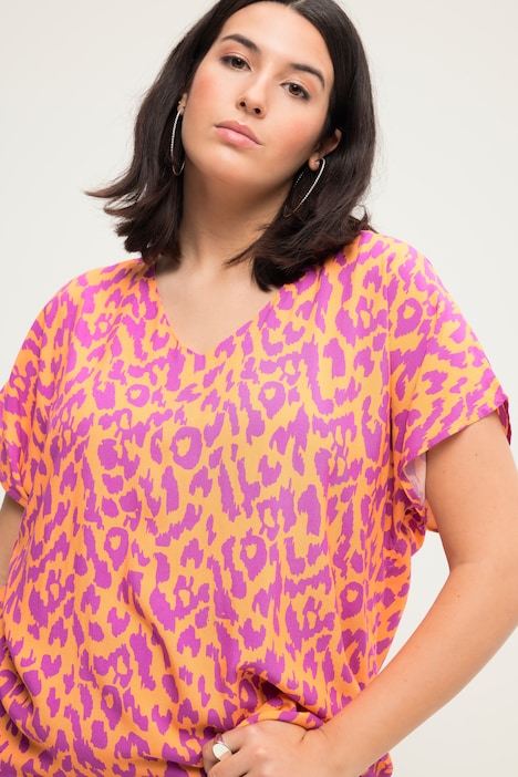 Blusenshirt, oversized, Animal Print, V-Ausschnitt
