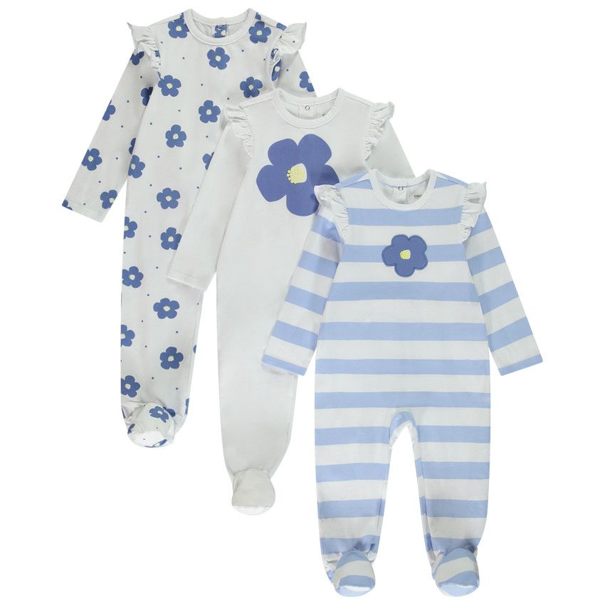 Lot de 3 dors-bien floraux pour bébé fille avec ouvertures différentes selon l'âge - Blanc