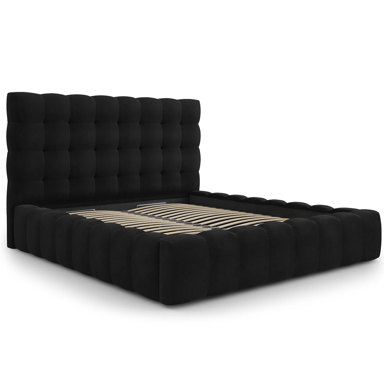 Cosmopolitan Design Lit avec coffre de rangement Bali Velours noir - 180x200 cm