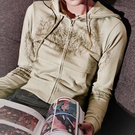 Bolgivy - Sweatshirt met lange mouwen en schilderprint, rits en cropped hoodie