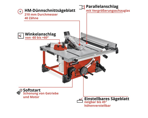 Einhell Power X-Change 2x18V TE-TS 36/210 accu-tafelzaag, zonder accu en lader