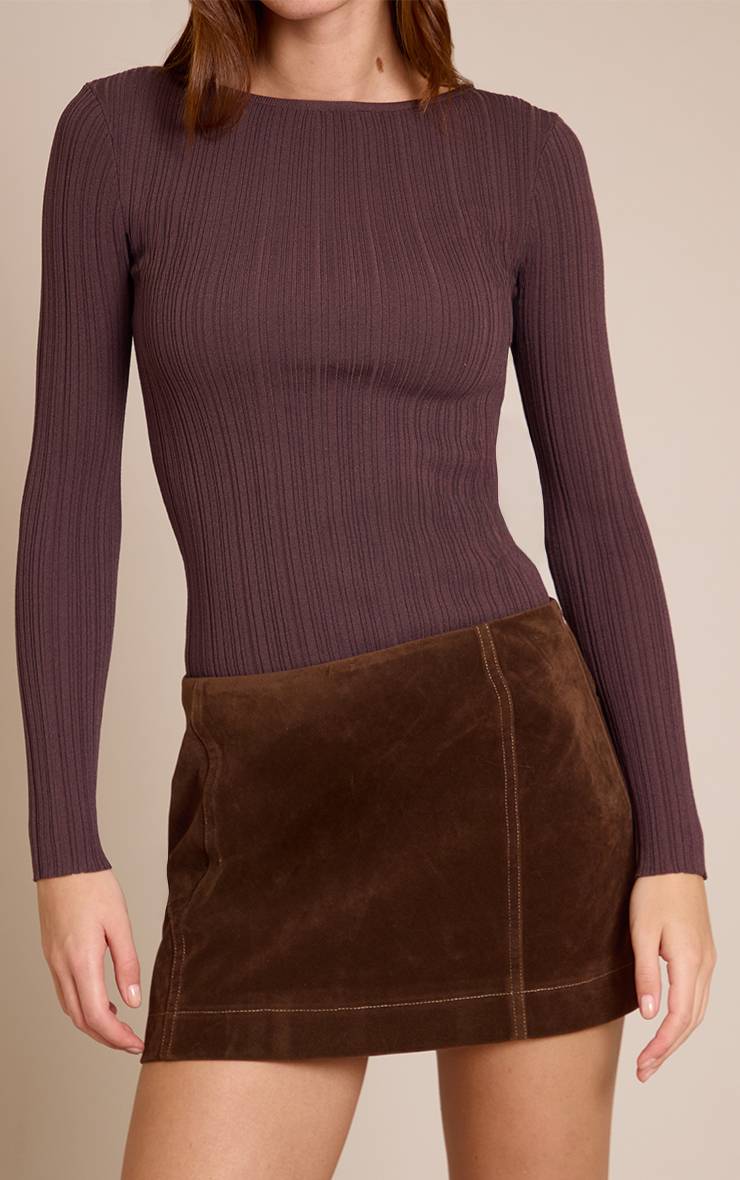 Marron Mini-jupe En Faux Suède Avec Détails De Coutures