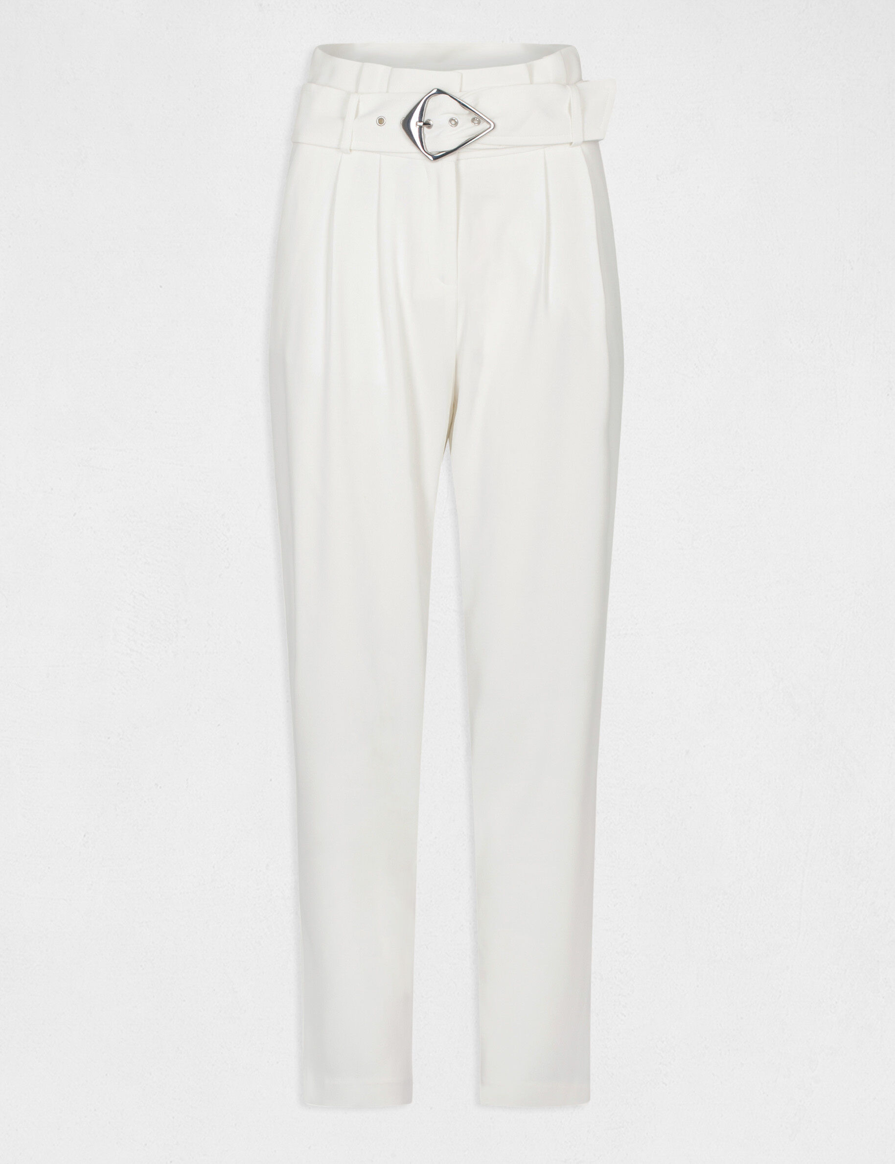 Pantalon paperbag 7/8ème ecru femme - ecru