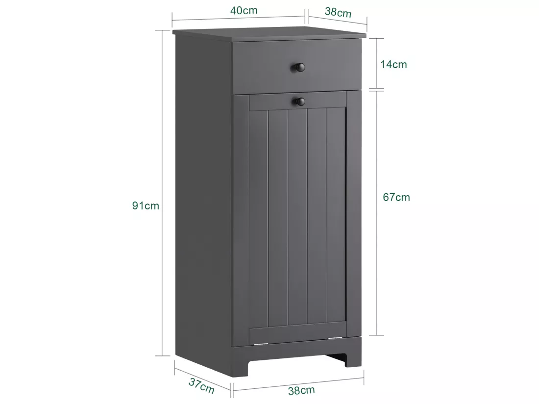 Meuble Bas De Salle De Bain Armoire Toilette Avec 1 Tiroir 1 Panier À Linge Gris Foncé, BZr21-dg