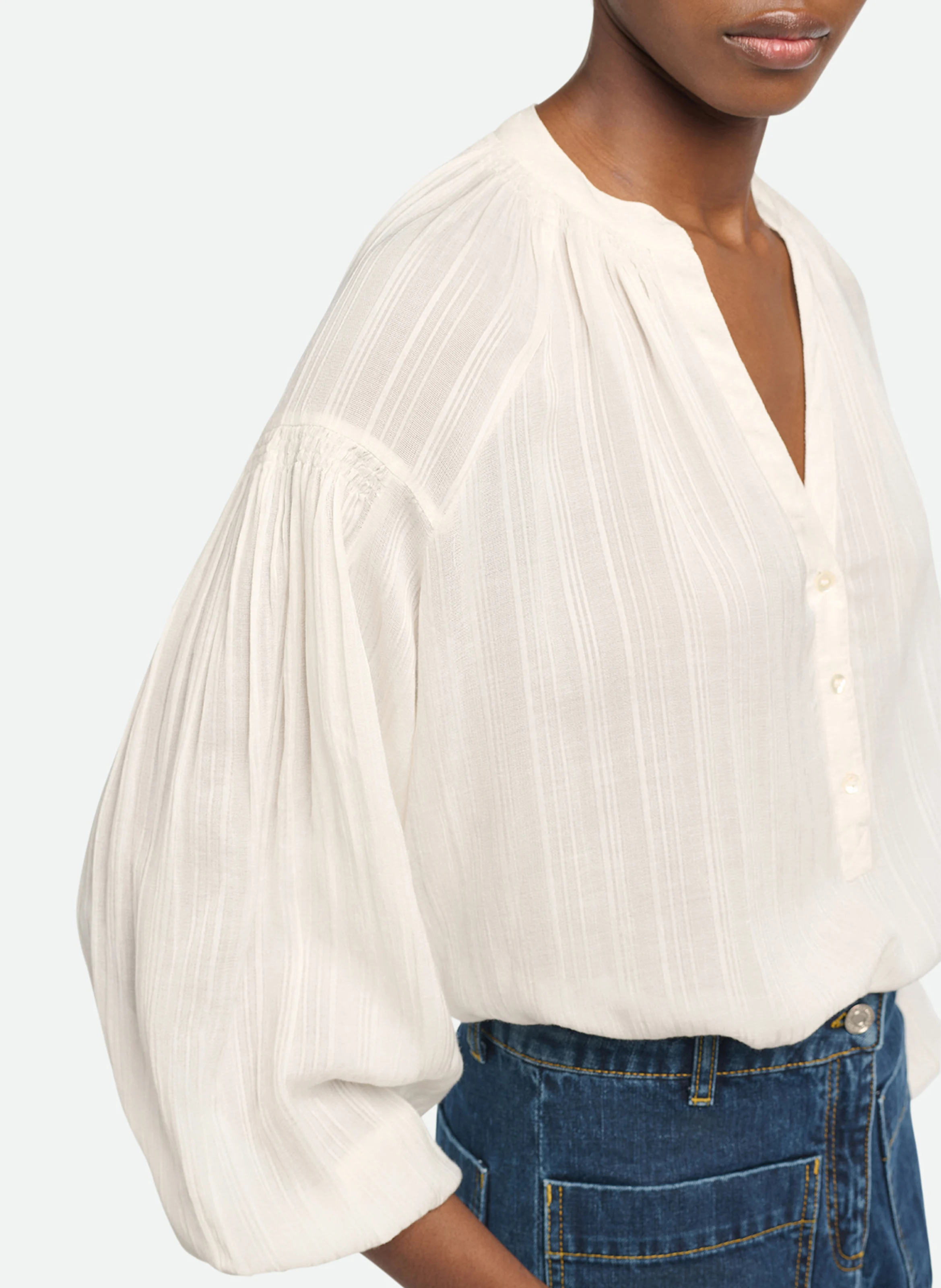 NIPOA - Top col tunisien en voile de coton | Blanc