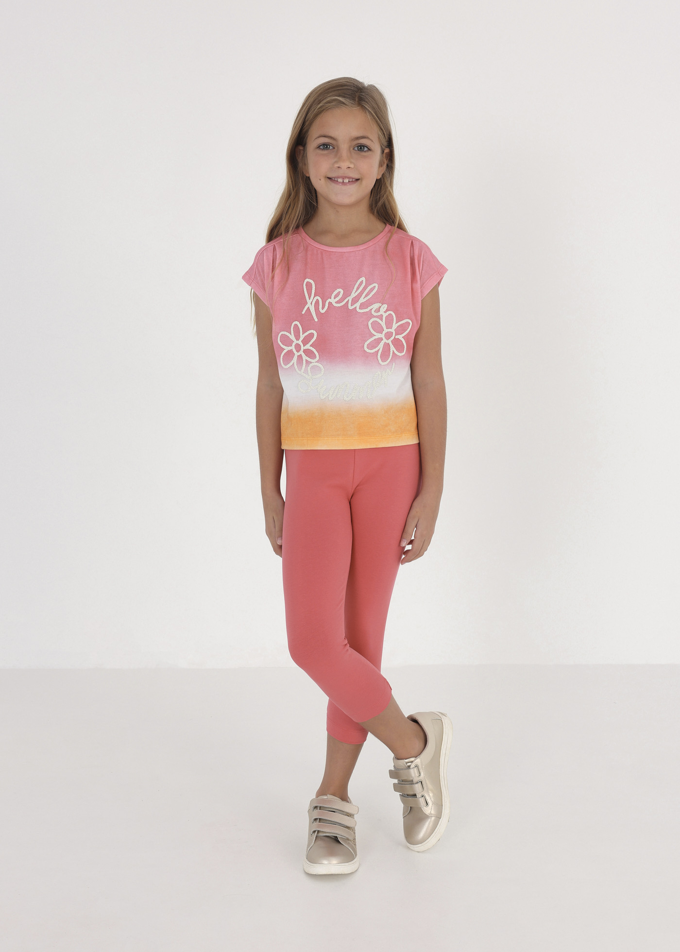 Camiseta de manga curta com efeito tie-dye para meninas