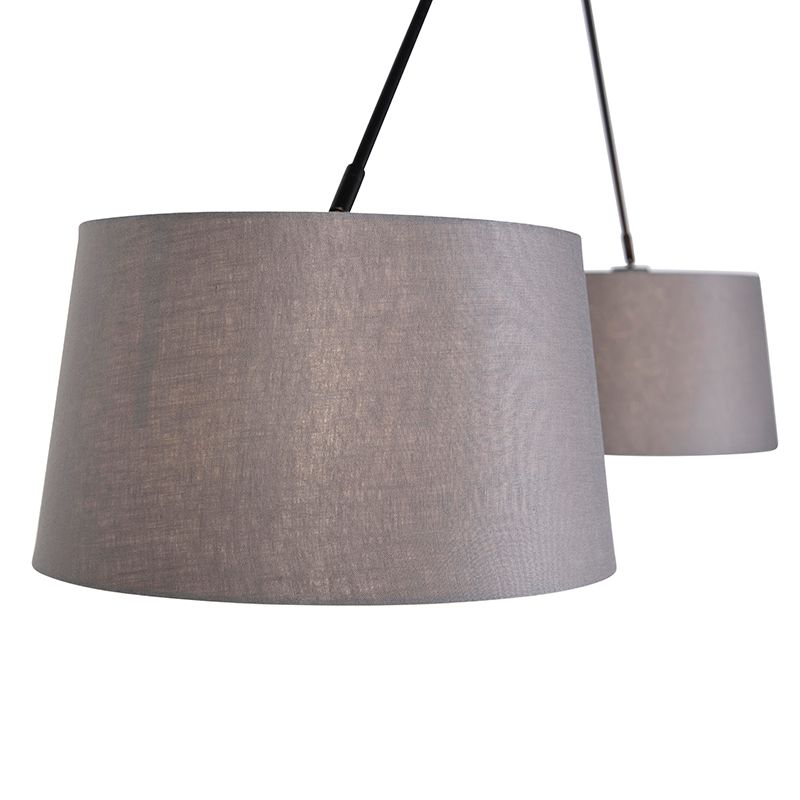 Hanglamp zwart met linnen kappen donkergrijs 35 cm 2-lichts - Blitz