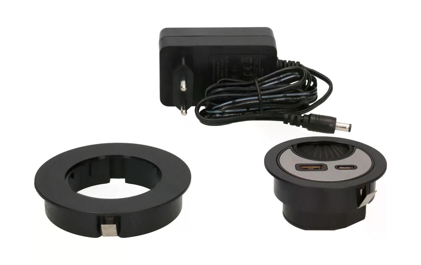USB-Ladesteckdose USB A+C mit Kabeldurchführung, SilberKabeldurchführung mit USB A und USB C Charger