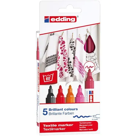 edding 4500 Textilmarker, 2-3mm, warme Farben, 5 Stück
