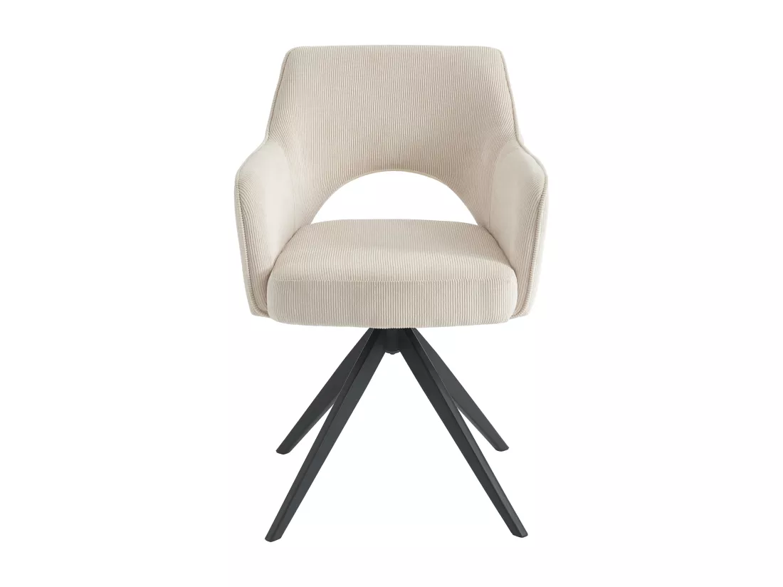 Chaise pivotante avec accoudoirs en velours côtelé et métal noir - Crème - KONYA