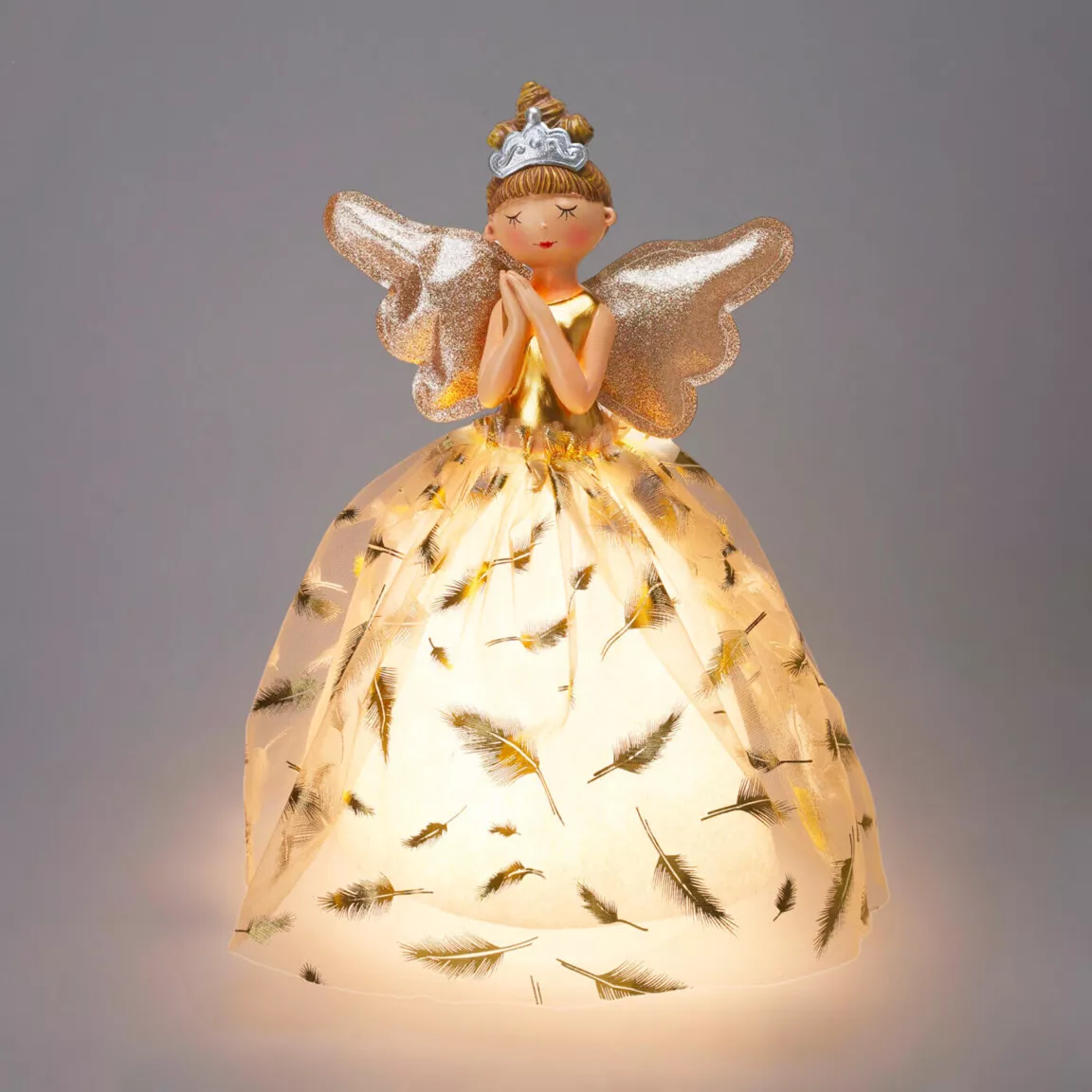 Ange de Noël lumineux à piles (H36 cm) Mendhy plumage Blanc