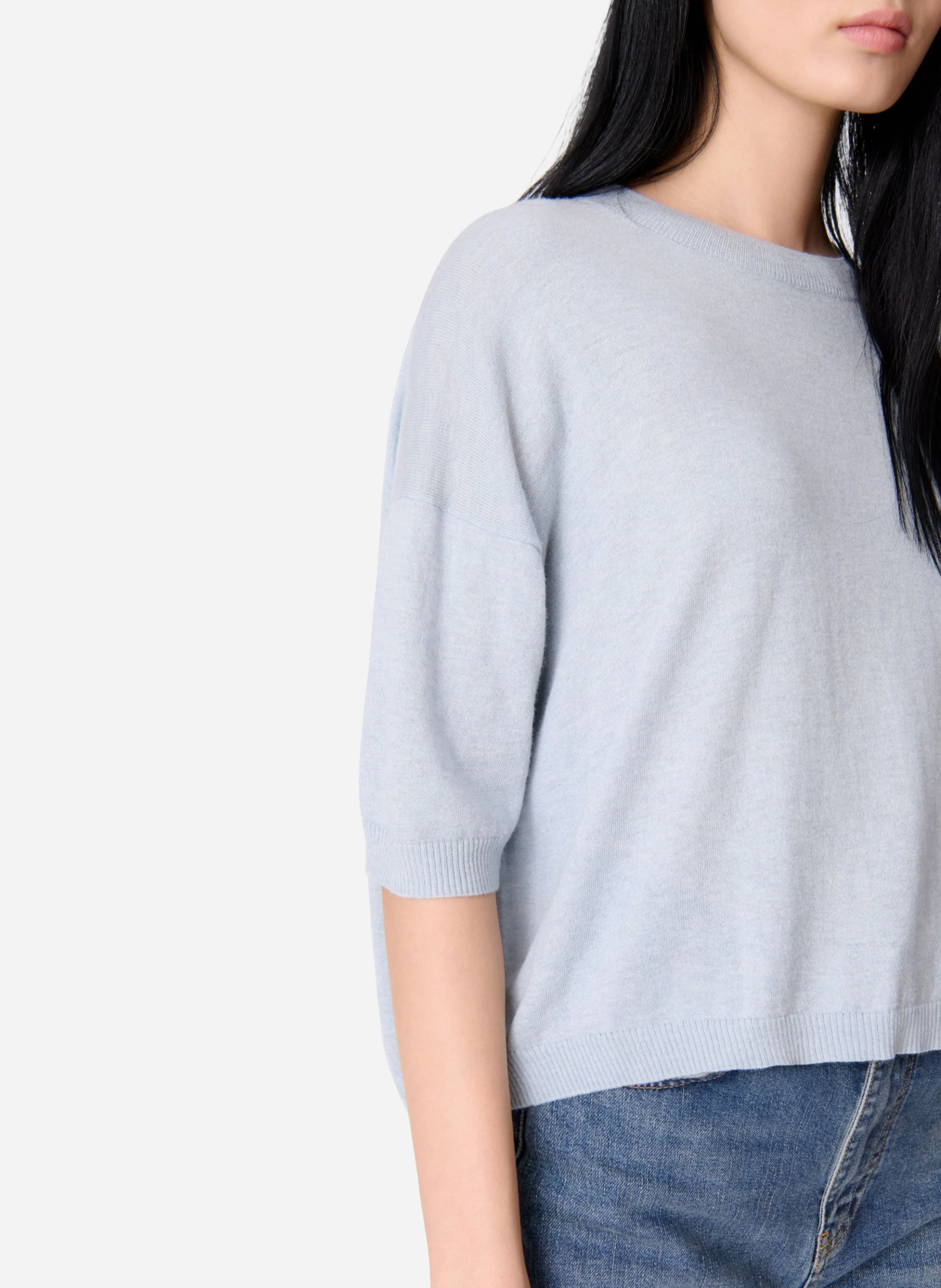 DELIAH - Pull droit col rond en laine mélangée | Bleu