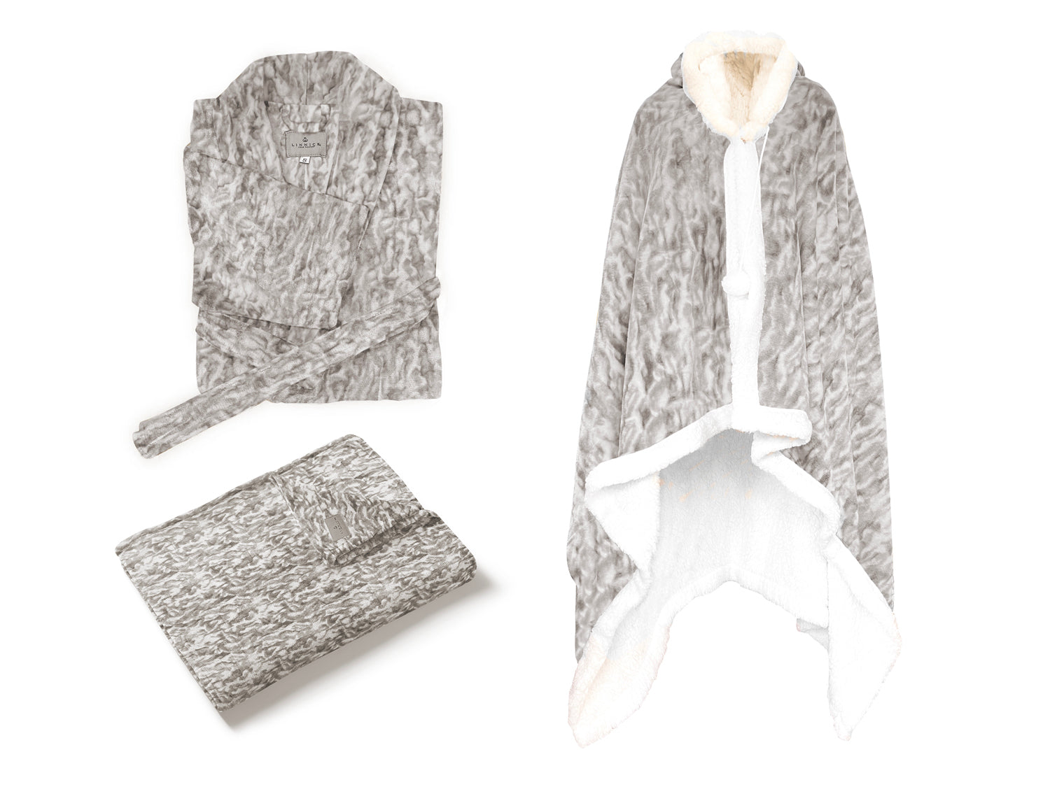 LINNICK Flanel Fleece Badjas Bont Rabbit - zilver grijs
