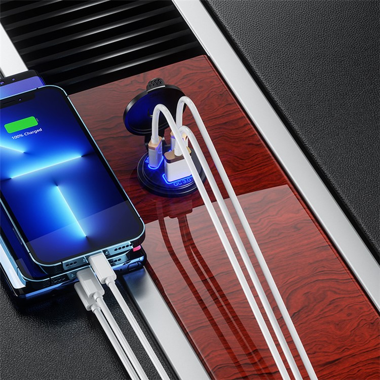 (45W) Universal USB A / 2x USB C Auto KFZ Ladegerät PD / QC mit LED Beleuchtung - Schwarz / Blau