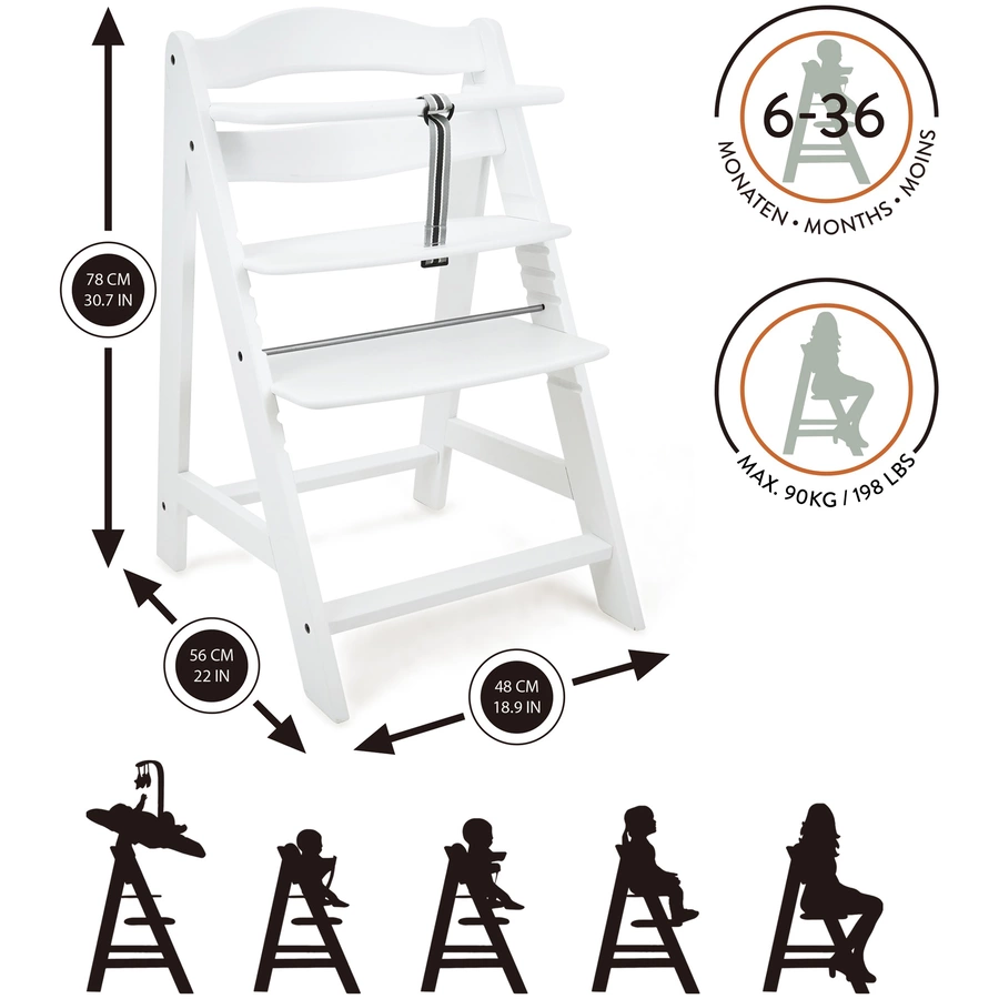 509 Crew SKY Hochstuhl natur inkl. Bouncer stone white und 2-in-1 Essbrett weiß