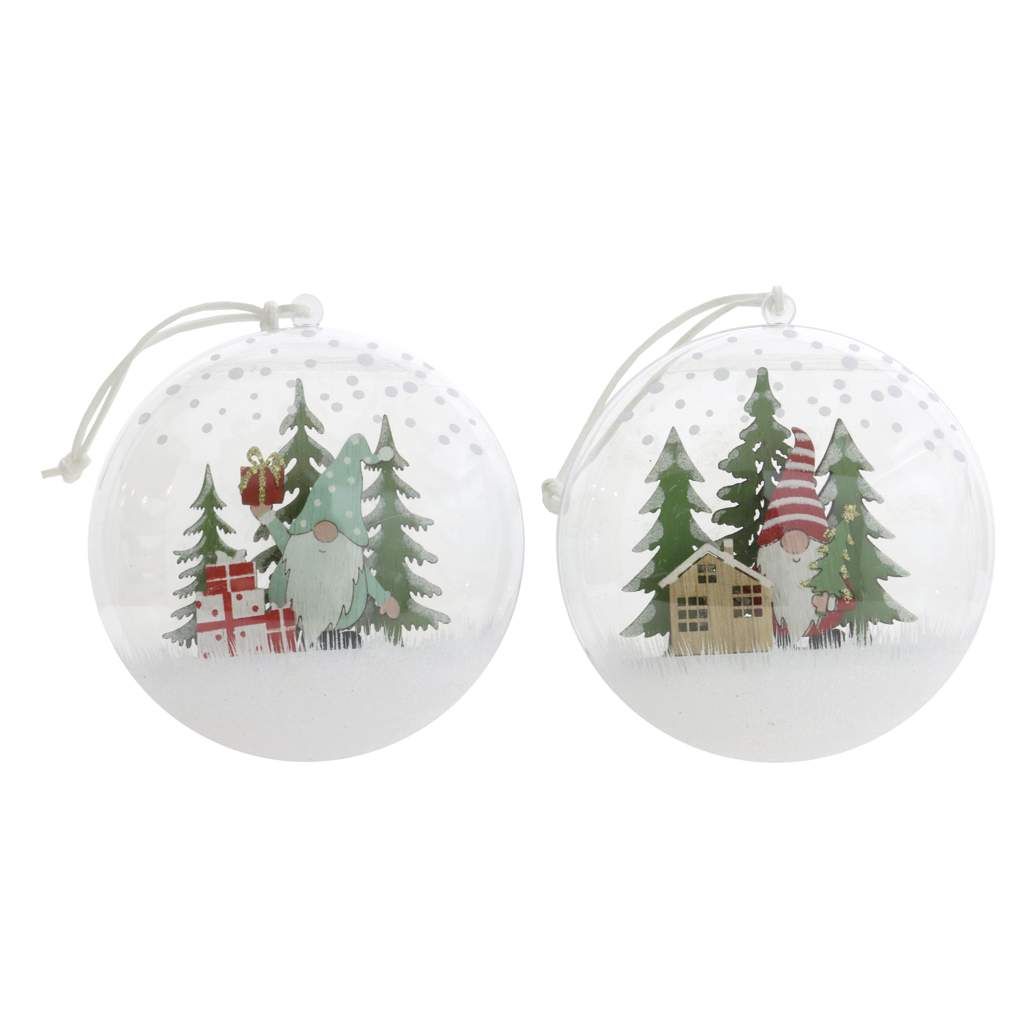 BOULE NOEL NEIGE LUTIN ROUGE VERT D.11CM