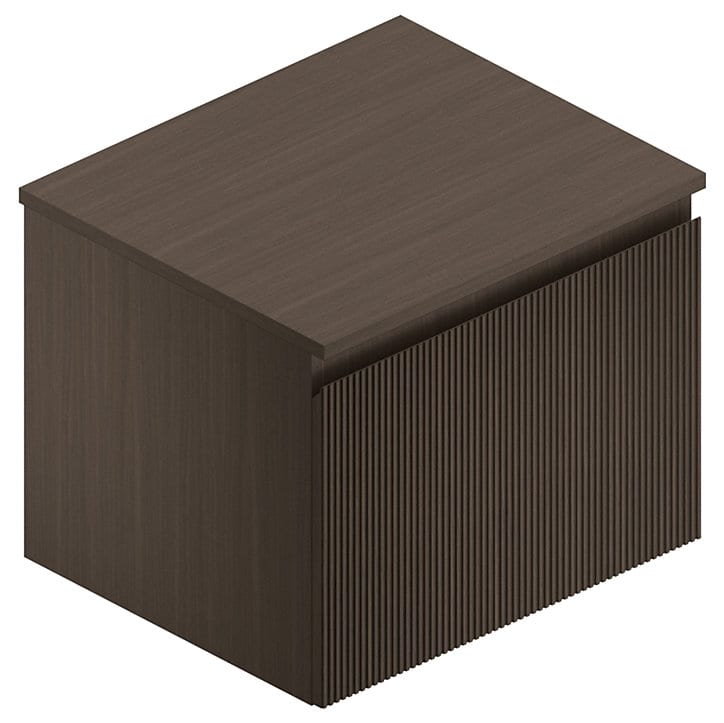 Ensemble l.60 cm Pura meuble sous vasque noyer à suspendre + Plan de toilette multiplis
