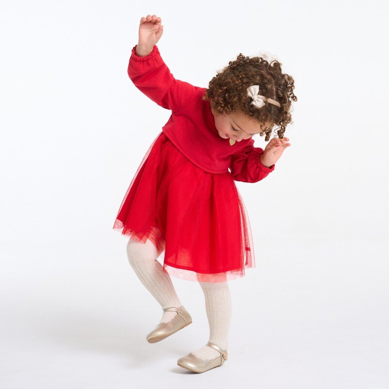 Robe de fête bi-matière rouge bébé fille Rouge