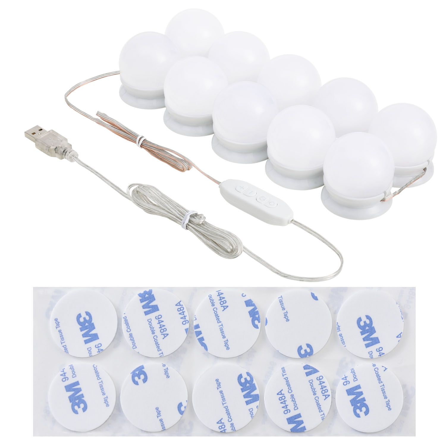 Juskys Schminktisch Lichterkette 8 W - 10 LED Lampen & USB - 3 Farbtemperaturen - Beleuchtung - Weiß