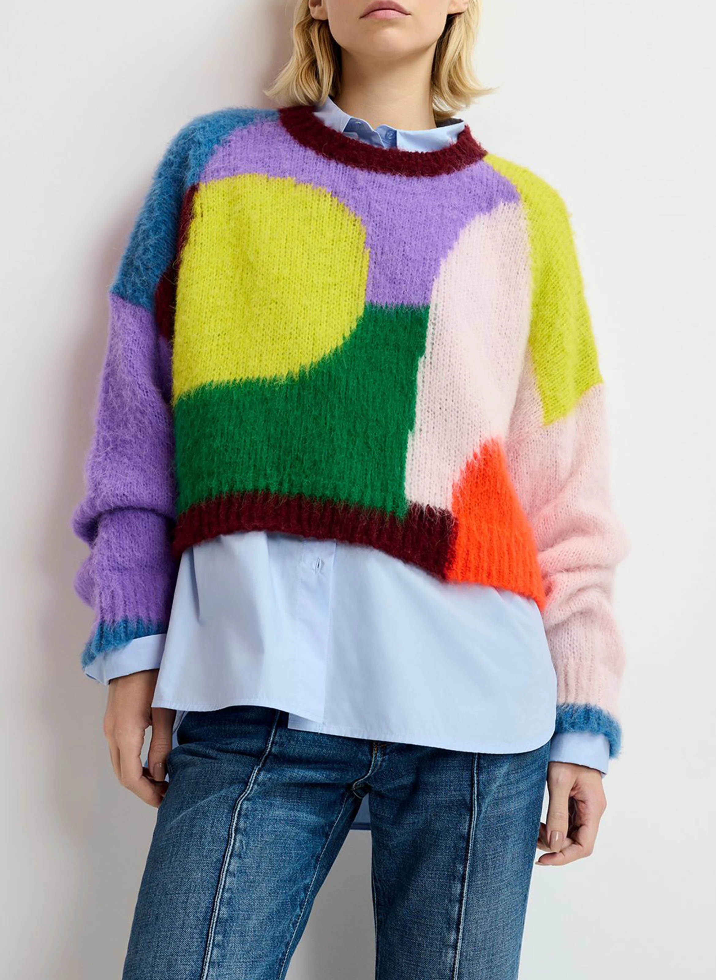GROUPIE - Pull col rond motif abstrait | Multicolore