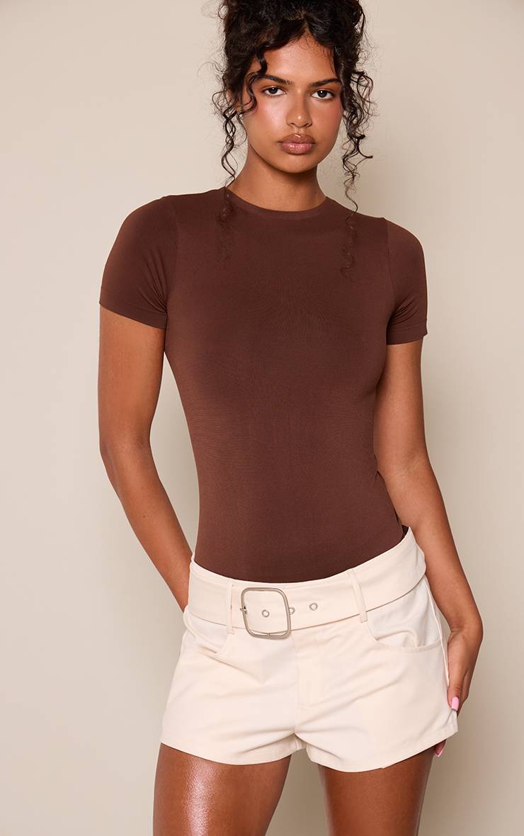 Blanc Short Tailleur Tissé Crème Avec Ceinture
