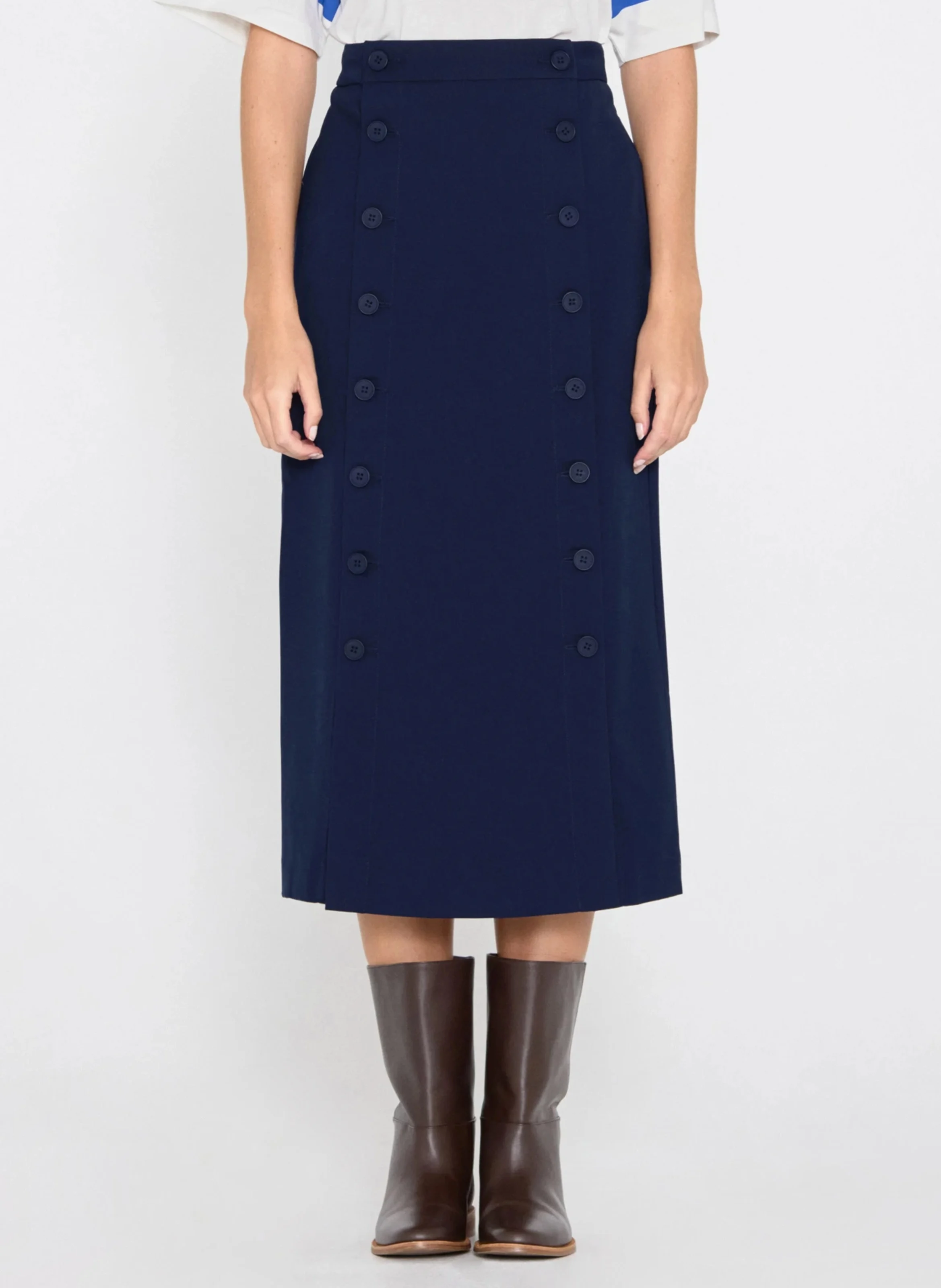 Jupe midi droite| Bleu