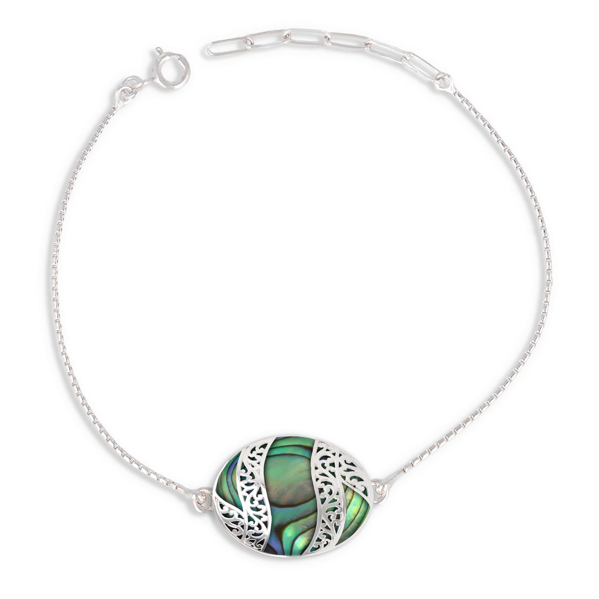 Bracelet Réglable Cabochon Nacre Abalone & Argent 925 | Dentelles Précieuses - Aden
