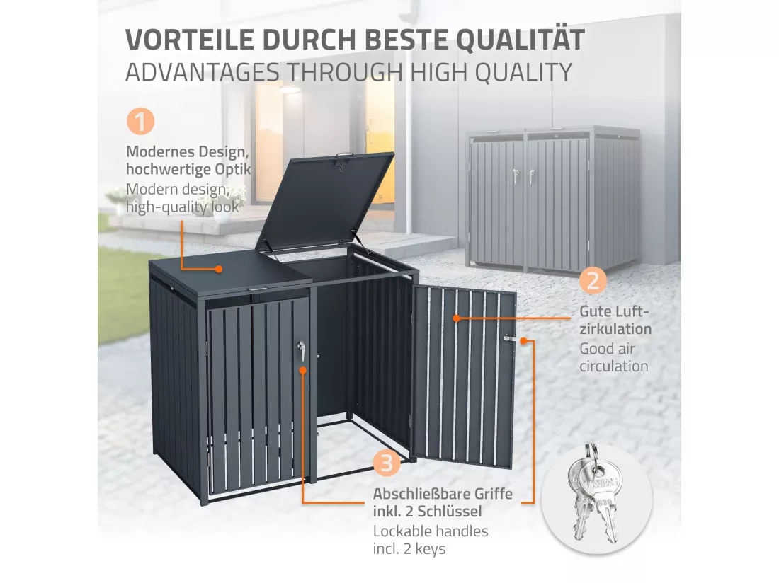 Set 2x abri de poubelle double cache-poubelle boîte de rangement jardin 240 L
