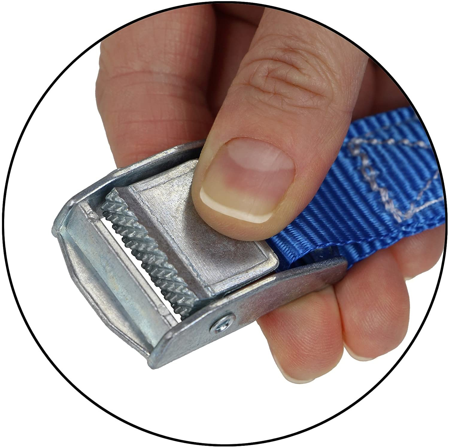 (4er Set) 3mx2.5cm Spanngurt Zurrgurt mit Klemmverschluss für Ladungssicherung / Heimwerk / Baustelle / Hebetechnik / Arbeitssicherheit - Blau