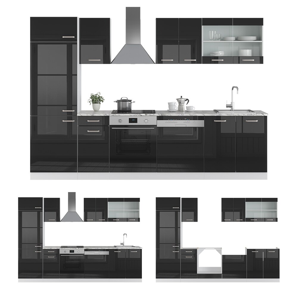 Vicco Küchenzeile R-Line Solid Weiß Schwarz 300 cm Arbeitsplatte modern Küchenschränke Küchenmöbel