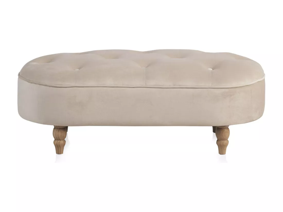 Tabouret tapissé en tissu velours beige et pieds en bois