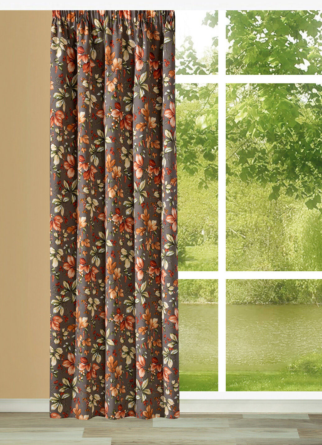 Übergardine mit Blättermotiven
