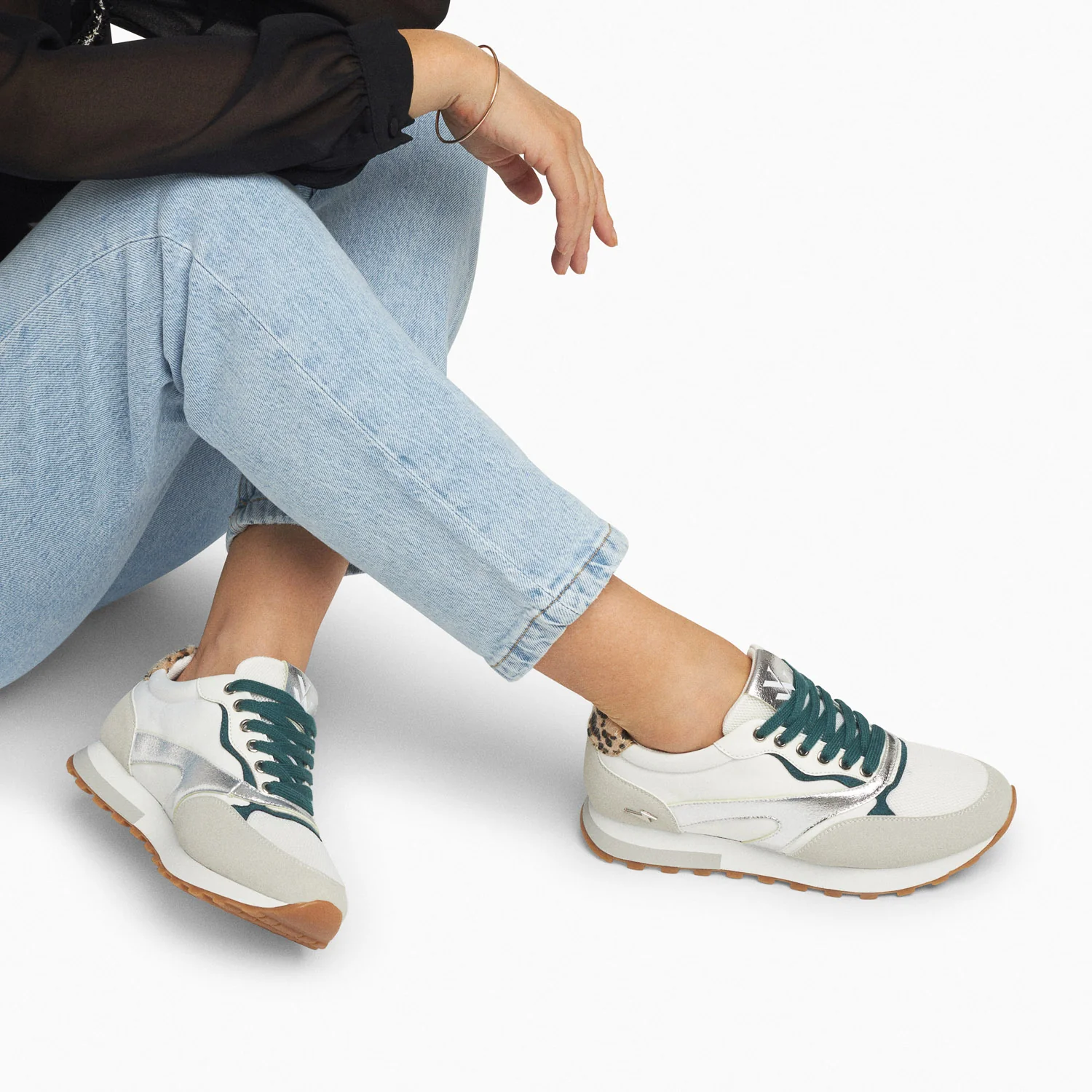 Sneakers-Baskets Jade argent et vert à semelle running