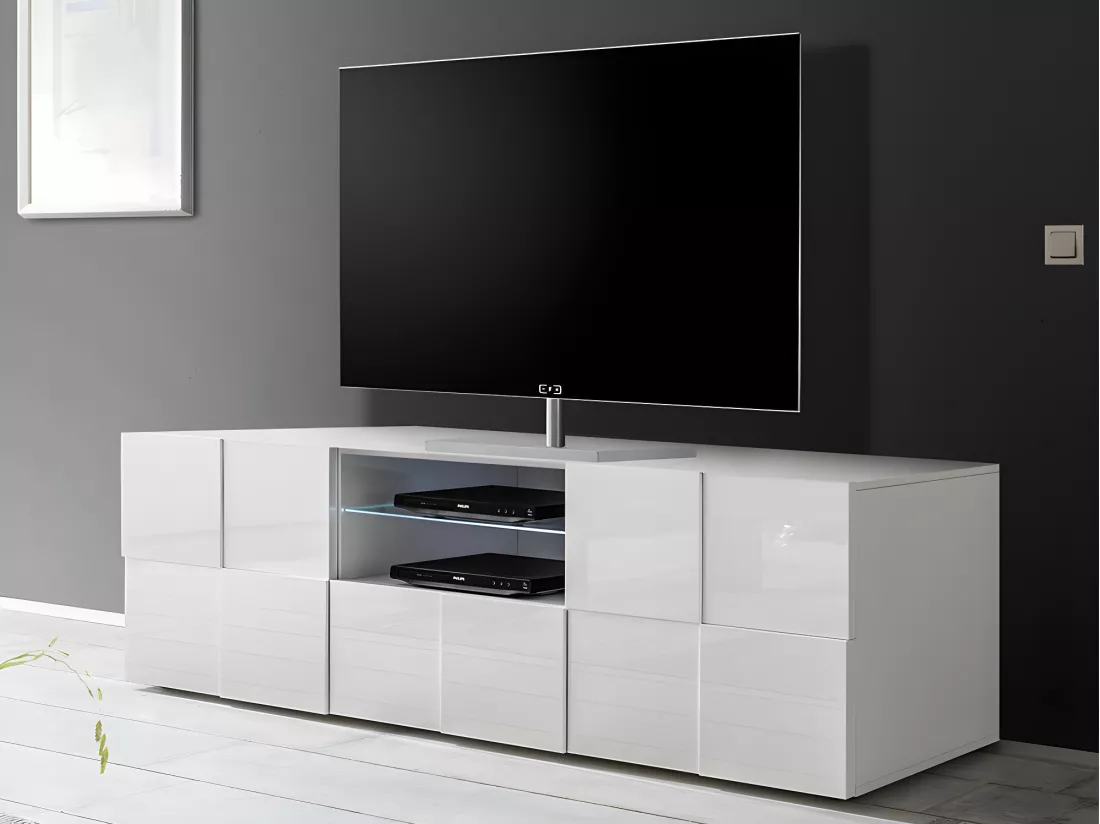Ensemble Meuble TV + Buffet - Blanc laqué - Séjour lumineux CALISTO