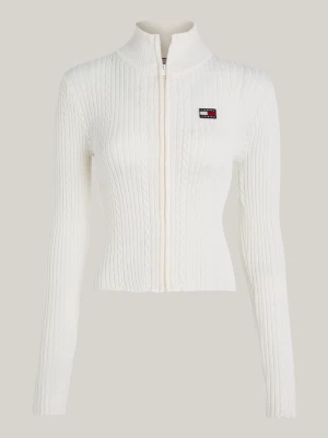 Cardigã Slim Fit com Zíper e Distintivo