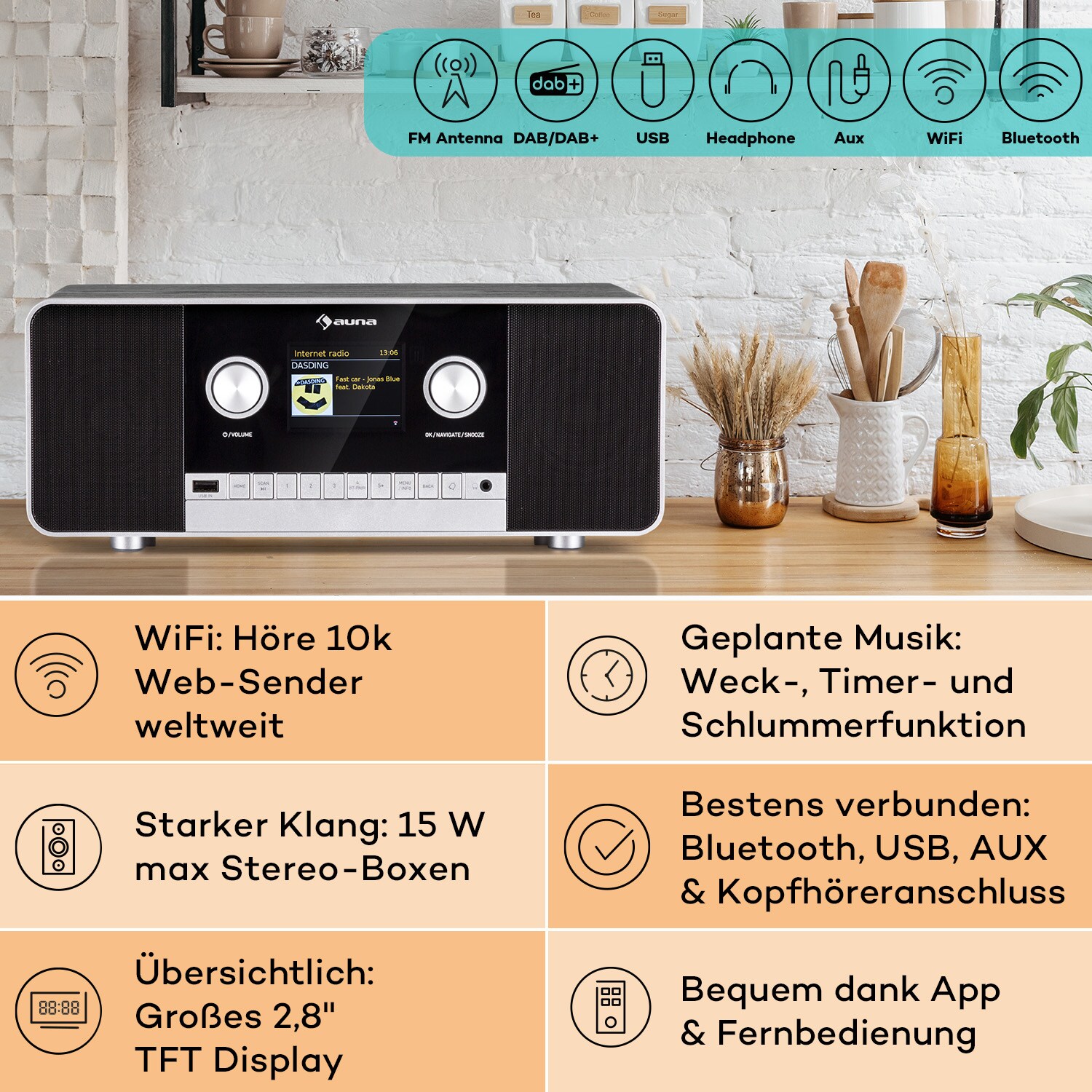 Connect 120 MKII Internetradio Bluetooth WLAN DAB/DAB+ USB AUX Schwarz