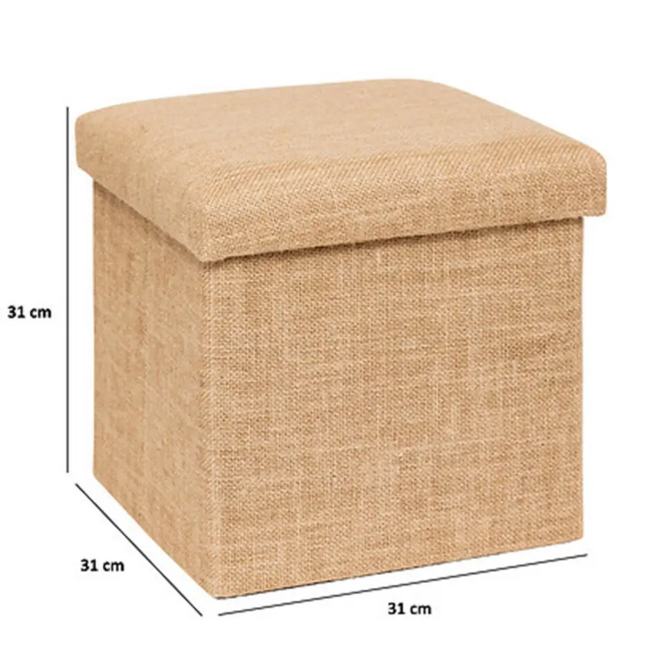 5Five Poef/hocker - opbergbox - beige - PU/MDF - 31 x 31 cm