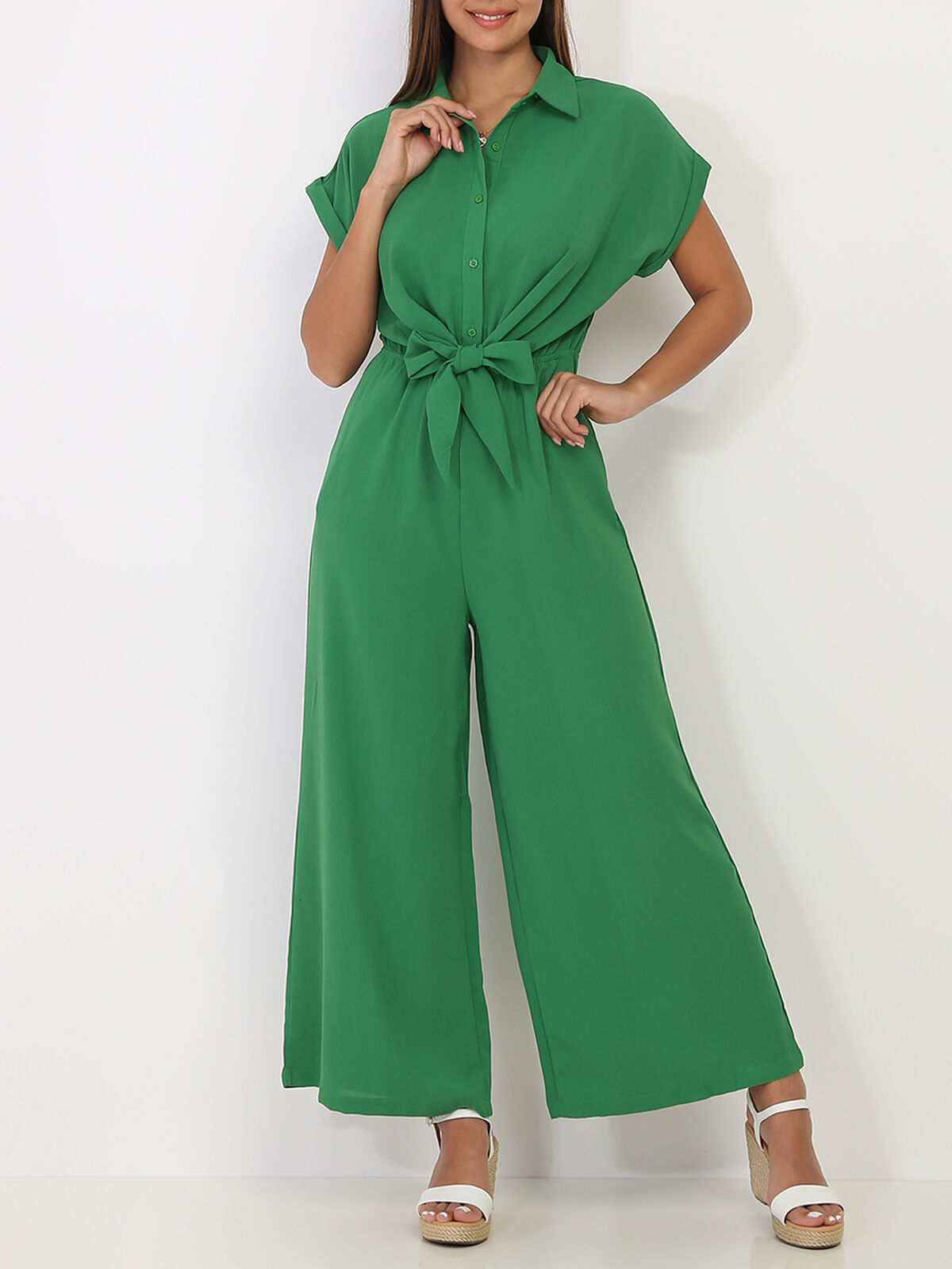 Combinaison fluide verte à nouer Vert- Vert