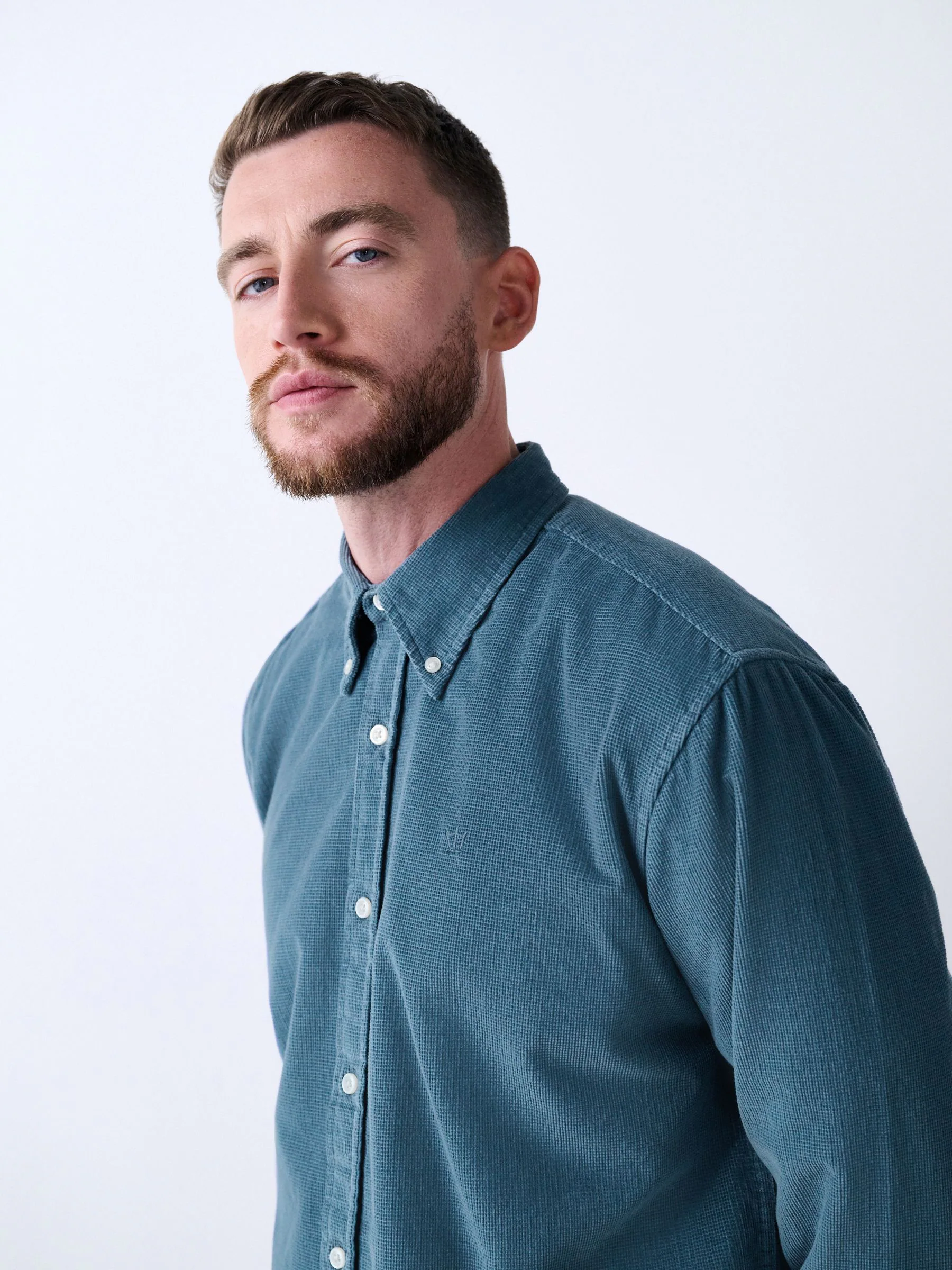 Blauw - Corduroy overhemd met lange mouwen
