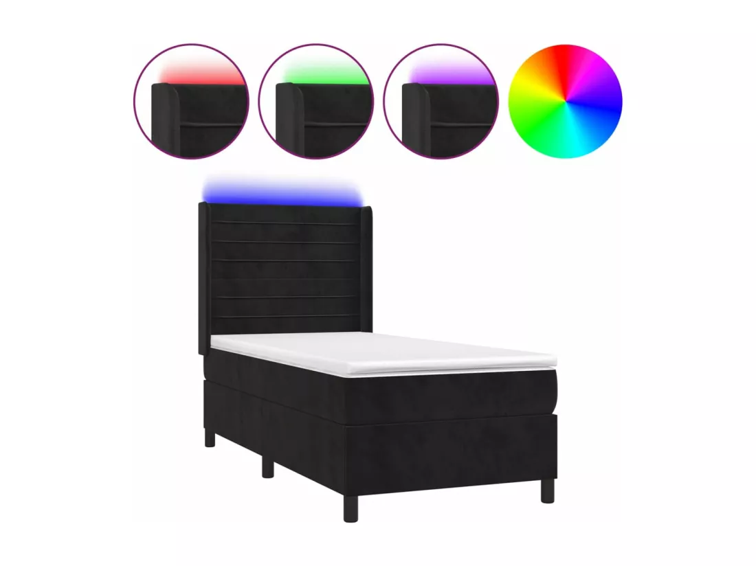Sommier tapissier avec matelas et LED Noir 90x190 cm Velours