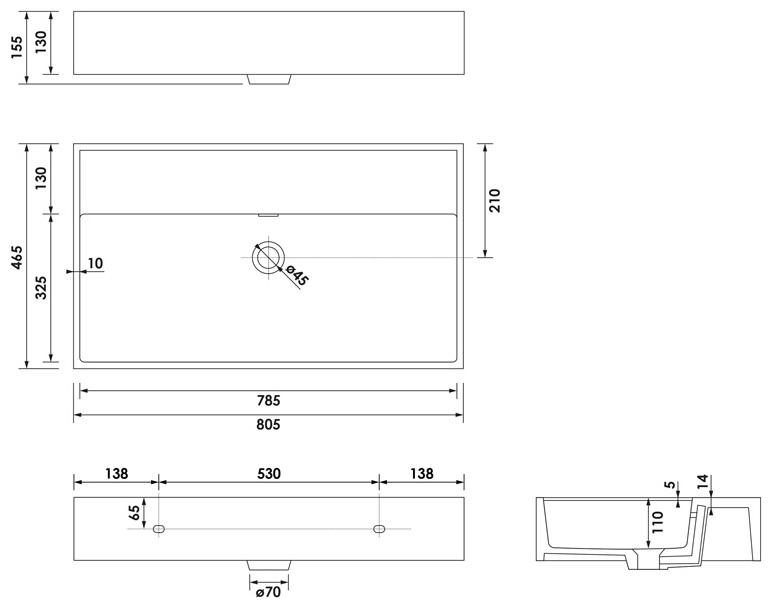 Brauer Lunar wastafel keramiek 80cm zonder kraangat wit glans