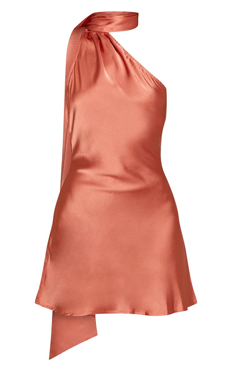 Orange Brûlé Robe Moulante À Détail Foulard En Satin Imprimé Fleuri