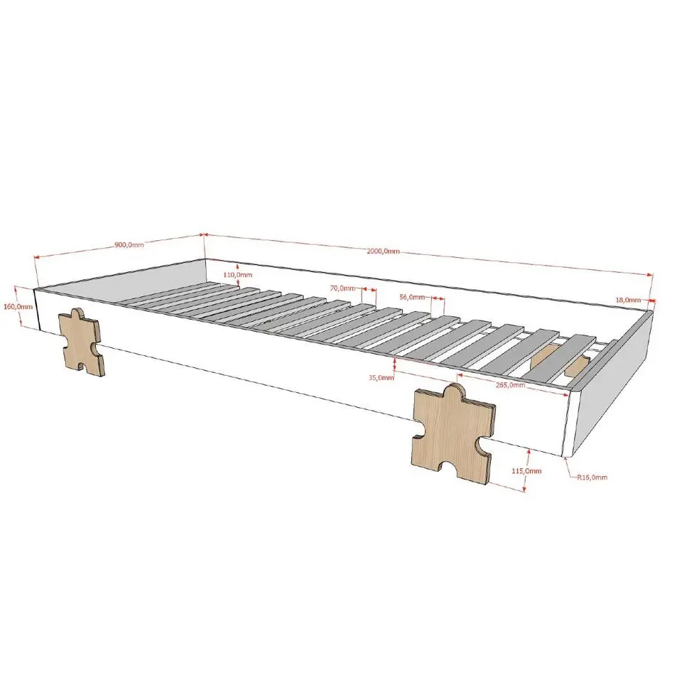 Kinderbed Modulo Puzzle 90x200 stapelbaar - antraciet/dennenhout