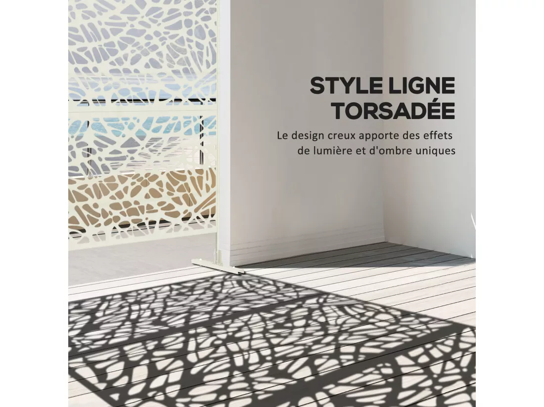 Panneau brise vue décoratif paravent extérieur motif géométrique ajouré métal blanc
