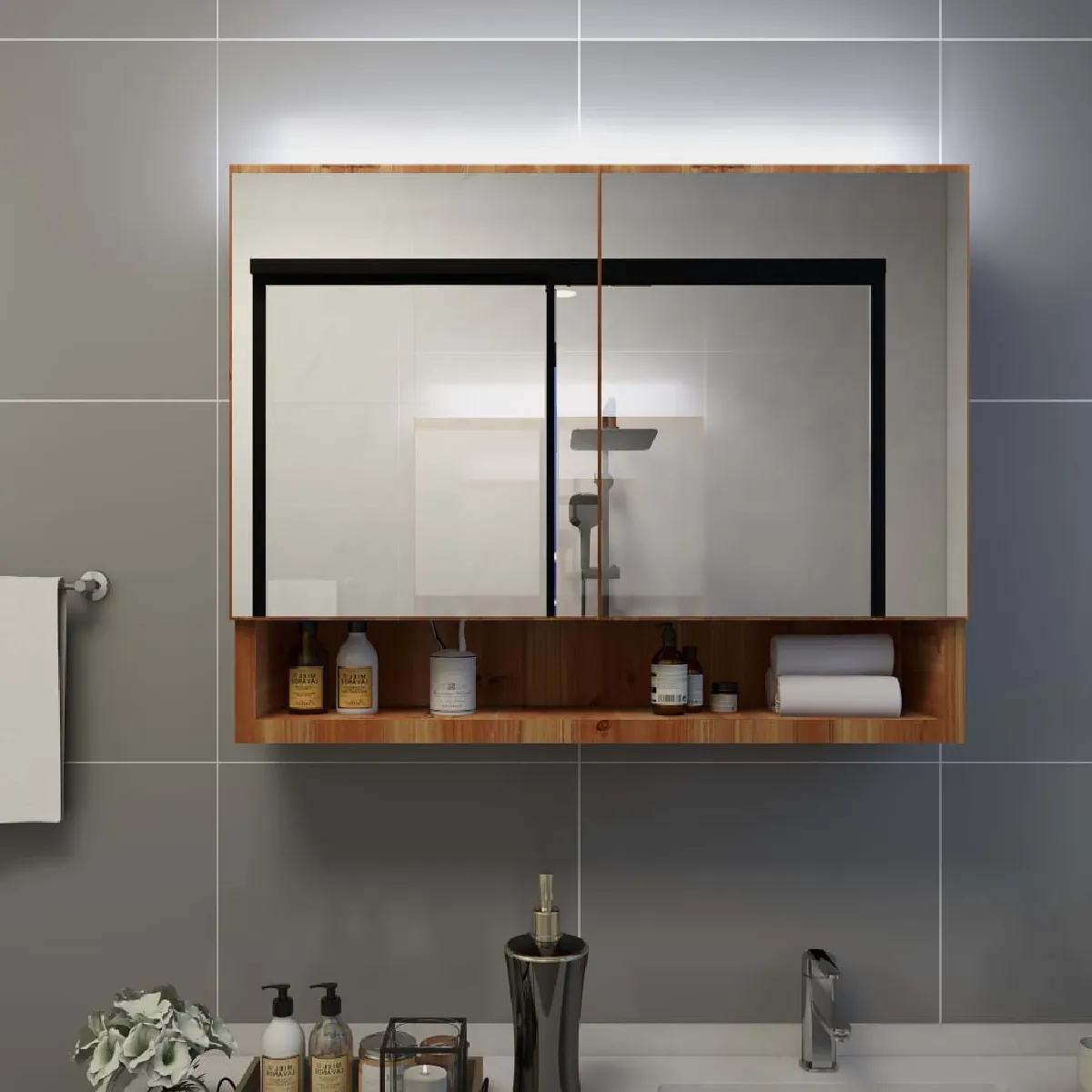 VIDAXL Armoire miroir LED chêne